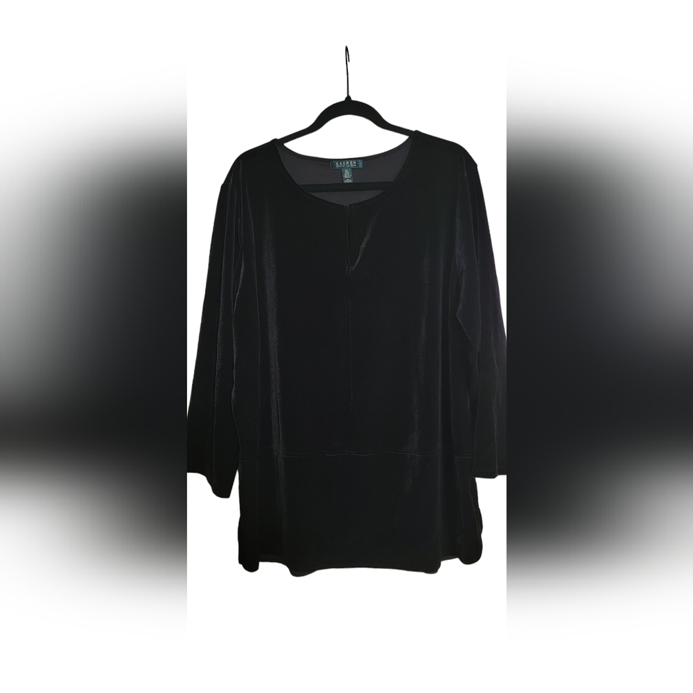 EUC Lauren by Ralph Lauren Black velvet blouse 3/4 sleeve